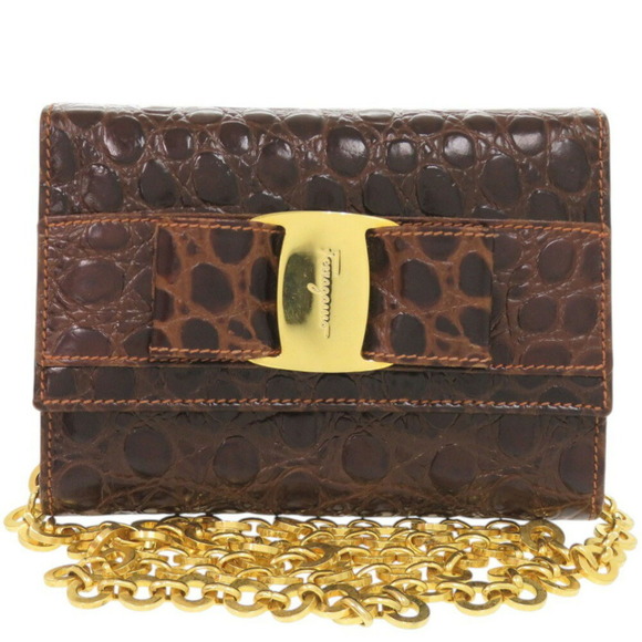 SALVATORE FERRAGAMO Handbags - Salvatore Ferragamo Vara Ribbon Chain Shoulder Bag AQ213202, Embossed Leather...
